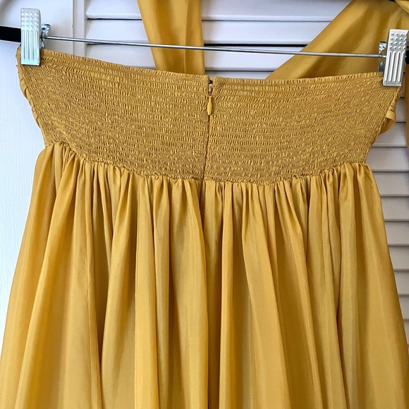Zimmermann Devi Silk Halter Hi-Low Maxi Dress in Mustard Yellow AU 1 US 4-6 FLAW - Picture 6 of 13